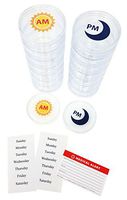 AM/PM Stackable 7 Day Clear Pill Organizer with 2 Lids, a Set of Weekday Labels & Bonus Medical Alert Card (Large)