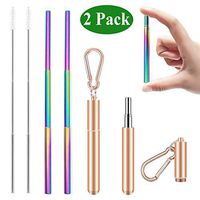 Senneny 2 Pack Telescopic Reusable Straws Stainless Steel Metal Drinking Rainbow Straw Portable Collapsible Straw with Travel Case Cleaning Brush Keychain (Rose Gold & Rose Gold)