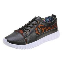 Cenglings Sneakers,Women's Round Toe Leopard Print Lace Up Sports Shoes Plus Size Running Platform Loafers Shoes Sneakers(Black,37)