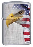 Zippo Lighter: Bald Eagle and American Flag - Linen Weave 80559