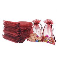 Lautechco 100Pcs Organza Bags 4x6 inches Wine Organza Gift Bags Small Mesh Bags Drawstring Gift Bags Christmas Drawstring Organza Gift Bags (4x6 inches Wine)