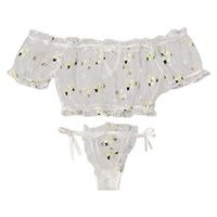 Viviplus 2019 Fashion New Ladies Underwear Women Embroidery Lace Bowknot Strapless Bra Thong Set Sleepwear Pajamas Lingerie Sleepwear Pajamas 2Pc, Clothing