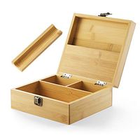 Stash Box for Weed with Rolling Tray - Large Storage Bamboo Box to Organize All Your Smoking Accessories - Premium Handmade Wooden Box with Hinged Lid - 7.5 x 7 x 3 Inches