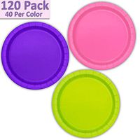 120 Paper Dessert Plates (7") - Hot Pink, Neon Purple, Neon Green - 40 Per Color, 3 Colors - Great Assortment for Birthday Parties, Weddings, Holidays, Baby Shower, Celebrations, and more