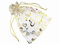 QIANHAILIZZ 8 x 12 Inch 100 Drawstring Heart Flower Bags Organza Jewelry Gift Pouch Candy Pouch Drawstring Wedding Favor Bags (White with Heart)