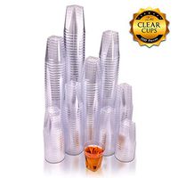 Fete Clear Hard Plastic Shot Glasses 200 Count 2 Ounce Reusable and Disposable Shot Cups Perfect Party and Sampling Cups for Drinks, Tastings, Sauces, Dips, Finger Foods, Jelly Shooters 2oz. 200ct.