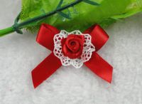 20pcs New Ribbon Flower Bows W/rose Appliques Wedding Decoration Craft (Red)