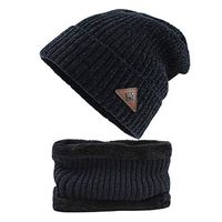 Theoylos Men's 2-Pieces Beanie Hat Scarf Set Warm Knit Hat Men Thick Fleece Lined Skull Cap Winter Windproof Ski Cap Navy