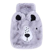 SOURBAN Portable Cute Cartoon Hot Water Bottle Bag Safe and Reliable Plush Rubber Washable Household Warm,Grizzly