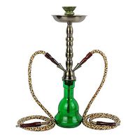 Hookah Shisha， Zinc Alloy Hookah Set-Glass Body Shisha KIT Narghile Accessories-2 × Soft Water Pipe Chicha Metal Plate Carbon Clip (65cm) (Color : Green)