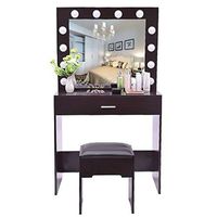 Xesvk Dressing Table Set with Bulb Brightness Mirror &Cushioned Stool, Dressing Table Vanity Makeup Table with Free Make-up Organizer,US Stock