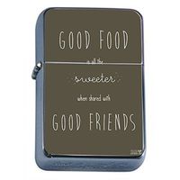 Good Food Friends Flip Top Oil Lighter Em1 Smoking Cigarette Silver Case Included