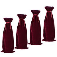 BCP 4-Pieces 14"x 5.5" Luxury Flannelette Red Wine Bottle Gift Bags with Double Drawstring Closure for Wedding Party