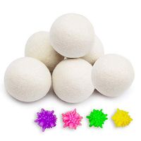 Wool Dryer Balls Organic 6 Pack XL Reusable Natural Fabric Softener White Handmade Large Dryer Ball, 4 Pack Laundry Balls Washing Ball Reduce Wrinkles, Saves Drying Time, Baby Safe by BEYLLOS