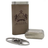 Personalized Cigar Holder Case and Cutter - Custom Engraved and Monogrammed (Tan)