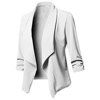 Meikosks Women's Casual Blazer Solid Color Cardigan Open Front Long Sleeve Jacket Plus Size Coat White