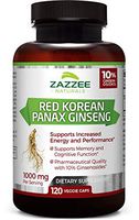 Zazzee Red Korean Panax Ginseng, 10% Ginsenosides, 120 Veggie Caps, Extra Strength, 1000 mg per Serving, Vegan, Non-GMO and All-Natural, Premium Support for Energy, Performance and Cognitive Health
