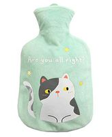 Cute Cat Hot Water Bottle with Cover Great for Pain Relief Hot and Cold Therapy 1000 ML /34 Oz, Green