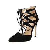 Womens Sexy Open Toe Ankle Strap Bandages Pumps High Heel Party Dress Sandals (Black, US:6)