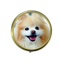 Cute Boo Pomeranian Custom Fashion Bronze Tone Round Pill Box Medicine Tablet Holder Wallet Organizer Case for Pocket or Purse