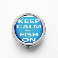 RhyNSky Fishing Keep Calm and Fish On Mini Portable Pocket Purse Pill Box Case Pillbox, 3 Compartments, Silvery, 56
