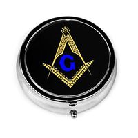 Freemason Masonic Portable Round Silver Pill Box Pocket 3 Compartment Medicine Case for Pocket Or Purse