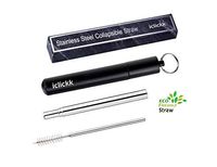 Collapsible Straw - Reusable Collapsible Straws - Telescopic Collapsible Straw Keychain - Eco Friendly Stainless Steel Collapsible Straw - Original telescopic Iclickk Straw (Black)