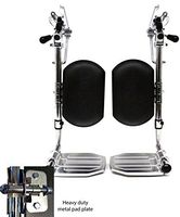 Heavy Duty Chrome Wheelchair Legrests with Aluminum Footplates & Black Calf Pads (Pair), 1-3/8" Pin Spacing Fits Most Newer Medline, Drive, Invacare, E&J, ALCO & Other Manual Wheelchairs