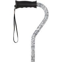 Black and White Adjustable Offset Walking Cane with Comfort Gel Grip