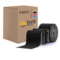 OK TAPE Kinesiology Tape 12Rolls Packing Elastic Therapeutic Latex Free Physio Tape,Breathable,Water Resistant Sports Tape for Muscles & Joints,Pain Relief and Injury Recovery,2"x16.4 ft Uncut (Black)