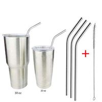 EnjoCho Straws Drinking-3Pcs Stainless Steel Metal Drinking Straw Reusable Straws + 1 Cleaner Brush Kit (Silver)