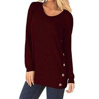 Women's Long Sleeve T-Shirt Round Neck Button Sweatshirt Loose Pullover Fall Soft Fashion Tops Tunic (Small, Wine)