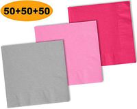 150 Beverage Napkins, Electric Pink, Shimmering Silver, Candy Pink - 50 Each Color. 2 Ply Paper Cocktail Napkins. 5" folded, 10" unfolded.
