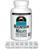 Source Naturals Magnesium Malate 625 Milligrams for Muscle Support and Energy Production Dietary Supplement - 200 Capsules (with Daily Pill Organizer)