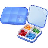 ZDQZC Pill Organizer - Portable Pill Box Small Pill Container for Purse or Pocket, Excellent Pill Storage Case (Blue, 4+6 Compartment)