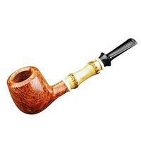 FULUSHOU Mediterranean Briar Wood Tobacco Pipe, Engraving Process, Golden Bamboo Straight Type Tobacco Pipe