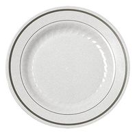 China-Like White w/ Silver Border Premium Quality Heavyweight 7.5" Plastic Plates 10 Count