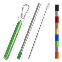 Reusable Drinking Straw - Portable Collapsible & Foldable Telescopic Stainless Steel Metal Design - Light Aluminum Case - Long Cleaning Brush - Silicone Tip - Carabiner KeyChain - 1 Green