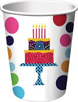 Creative Converting 8 Count Birthday Cake Stand Hot/Cold Cups, 9 oz, Multicolor