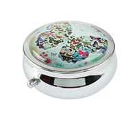 Halulu Butterfly Custom Fashion Round Glass Pill Case 2.1 Inch Tablet Holder Storage Bag Wallet