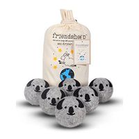Friendsheep Wool Dryer Balls, Organic Premium Reusable Cruelty-Free Handmade Fair Trade No Lint Fabric Softener, Extra Large, 6 Pack, Grey Koala - Koala Crew