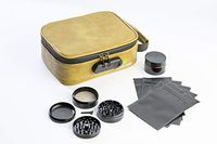 GravityWeed Leather Smell Proof Bags - Discreet Odor Proof Bag for Dried Herbs with Combination Lock - Dog Tested Smellproof Container Stash Bag with 63mm Herb Grinder, Glass Jar & 5 Pouch Baggies