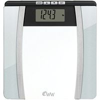 WW Scales by Conair Body Analysis Glass Bathroom Scale - Measures Body Fat, Body Water, BMI, Bone Mass, 4 User Memory, 400 lb. capacity, Black / Chrome