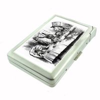 Metal Cigarette Case with Built in Lighter Alice In Wonderland D3 100's Size Cigarettes Silver Metal Wallet 4.75" X 2.75" RFID Protection