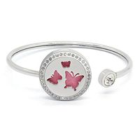Aromatherapy Essential Oil Bracelet Stainless Steel Diffuser 3 Butterfly Rhinestones Locket 25mm Cuff Bangle Adjustable