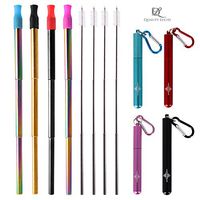 4 Pack Quality Lucid Products Collapsible Straw Metal Drinking Straws with Aluminium Case Cleaning Brush_ Storage Case & Folding Metal Straws For Travel Home And Office