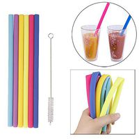 Sikye Silicone Drinking Straws,6Pcs Lightweight Extra Long Flexible Straws for Boba Bubble Tea + 1 Cleaning Brush (Multicolor (Straight))
