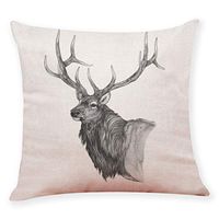 Pgojuni Pillow Case Cotton Linen Cushion Cover Merry Christmas Xmas Lovely Elk Printing Pillow Case Cushion Cover for Sofa/Couch 1pc 45X45 cm (G)