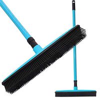 Ming Yu-MY Rubber Broom Carpet Sweeper with Squeegee Adjustable Long Handle Soft Push Broom Bristle Scratch Free (Blue)