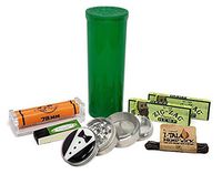Zig Zag Organic Hemp 1 1/4 Rolling Paper (2 Packs) with Roller, Grinder, Storage Container, Tips and Small Ital Hemp Wick - 7 Item Bundle